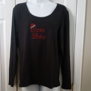 Cinema Etoile Black Long Sleeve 'Santa Baby' Top Sz L Super soft  NWOT